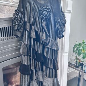 Boutique 9 Black Ruffled Maxi Dress with Floral Accent